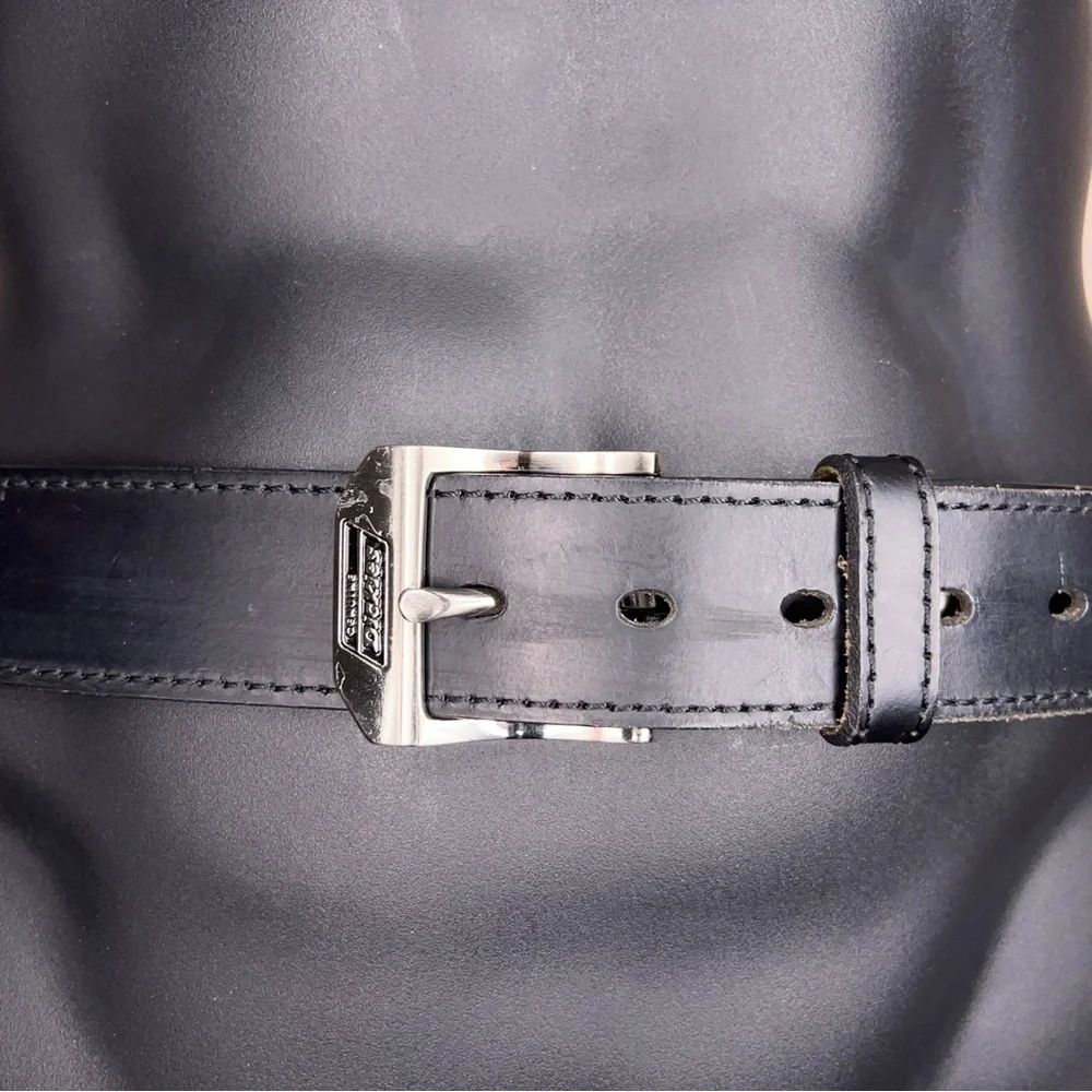 Size 36 Dickies Black Leather Belt Classic Silver Buckle